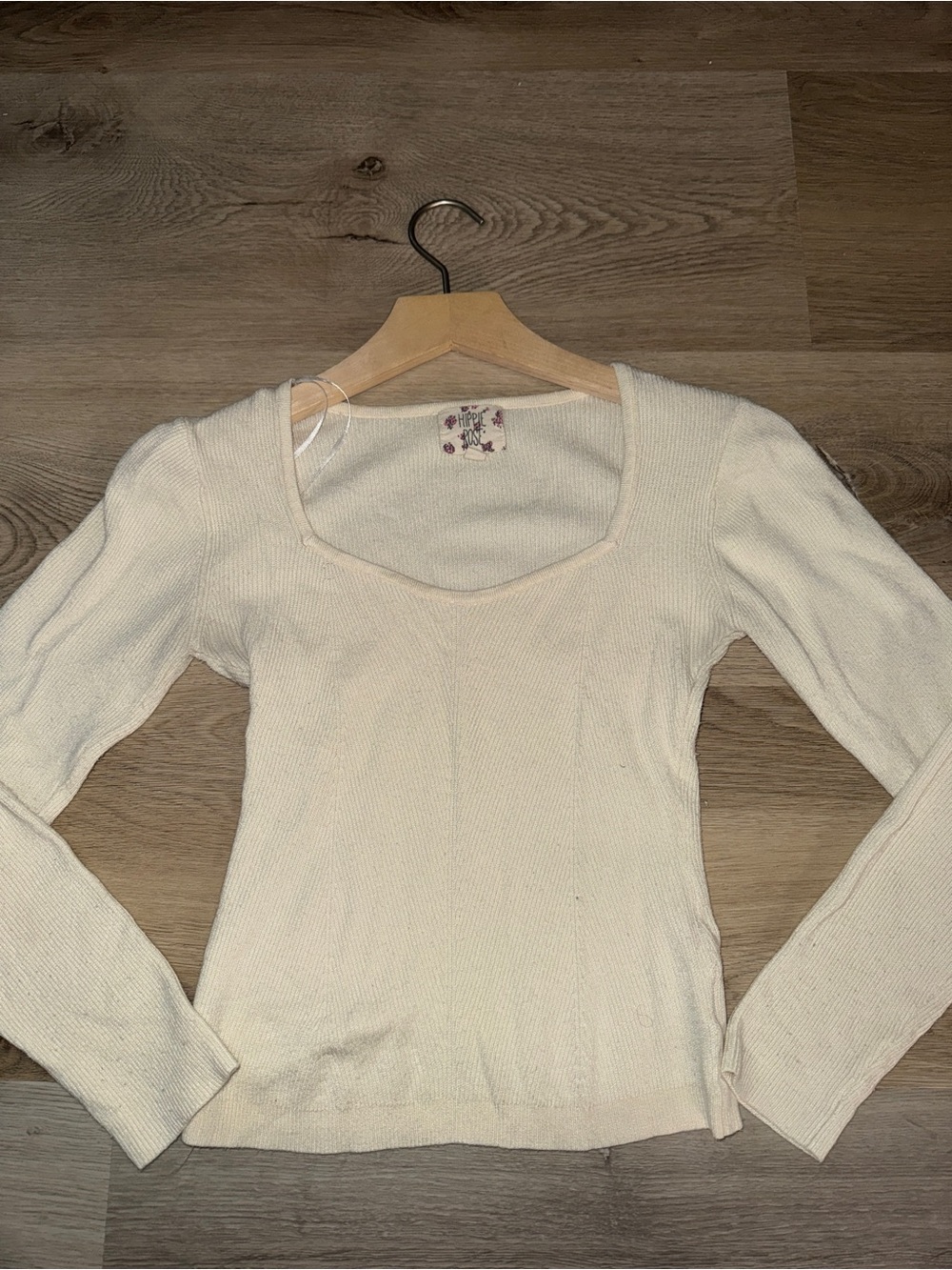 Cream Ribbed Square-Neck Top